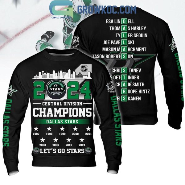 2024 Dallas Stars Central Division Champions Let’s Go Stars Black Hoodie Shirts