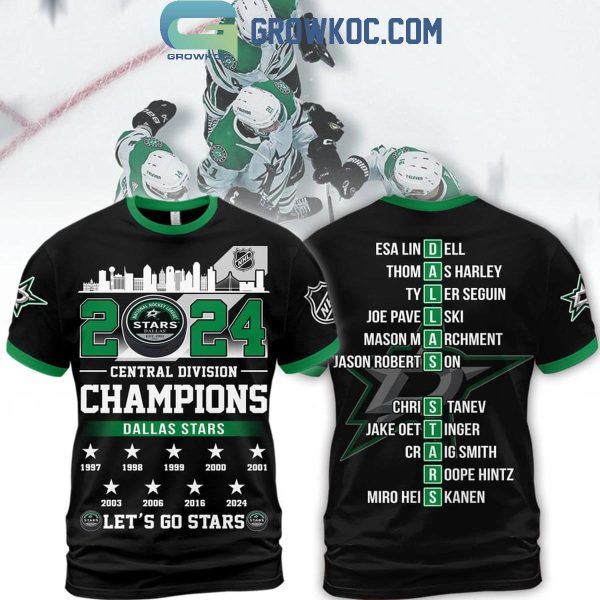 2024 Dallas Stars Central Division Champions Let’s Go Stars Black Hoodie Shirts