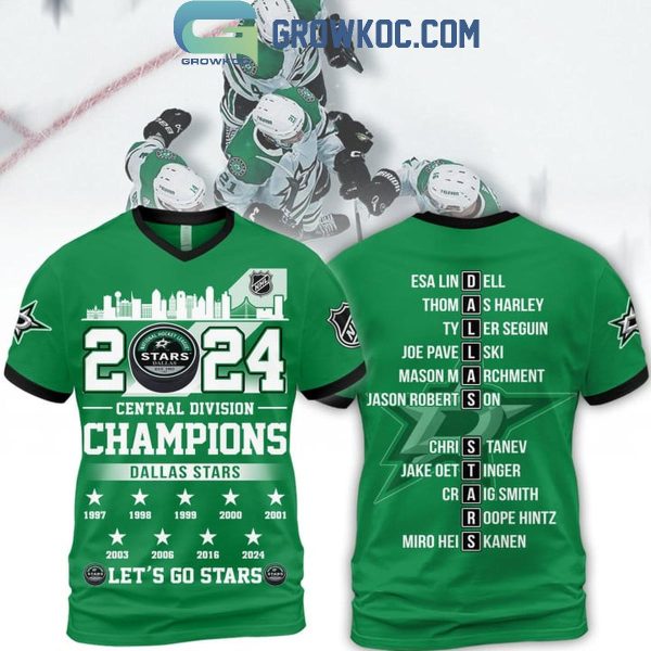 2024 Dallas Stars Central Division Champions Let’s Go Stars Green Hoodie Shirts