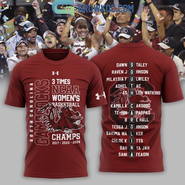 3 Times Champions South Carolina Gamecocks NCAA Women’s Basketball Hoodie Shirts Red