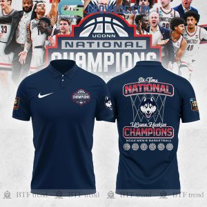6 Times Champions Uconn Huskies National Champions Navy Design Polo Shirt