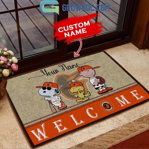 Baltimore Orioles Snoopy Peanuts Charlie Brown Personalized Doormat