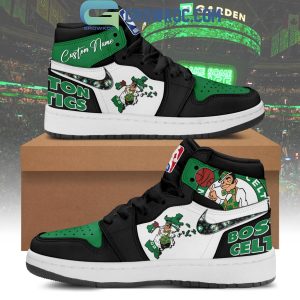 Boston Celtics Loves Basketball Team Black Version Personalized Air Jordan 1 Shoes