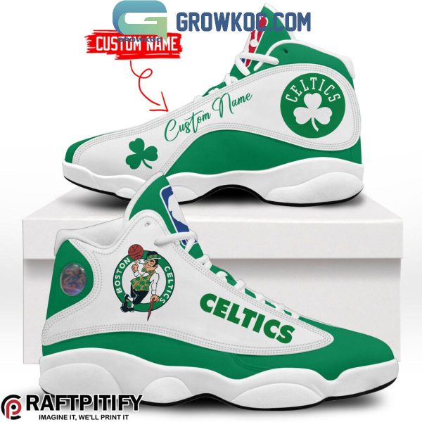 Boston Celtics Loves Basketball Team Personalized Air Jordan 13 Shoes White Design