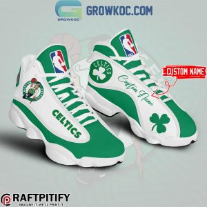 Boston Celtics Loves Basketball Team Personalized Air Jordan 13 Shoes White Design