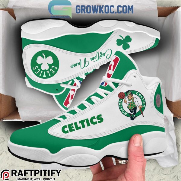 Boston Celtics Loves Basketball Team Personalized Air Jordan 13 Shoes White Design