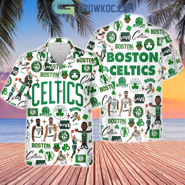 Boston Celtics Peace Love Basketball Fan Hawaiian Shirts