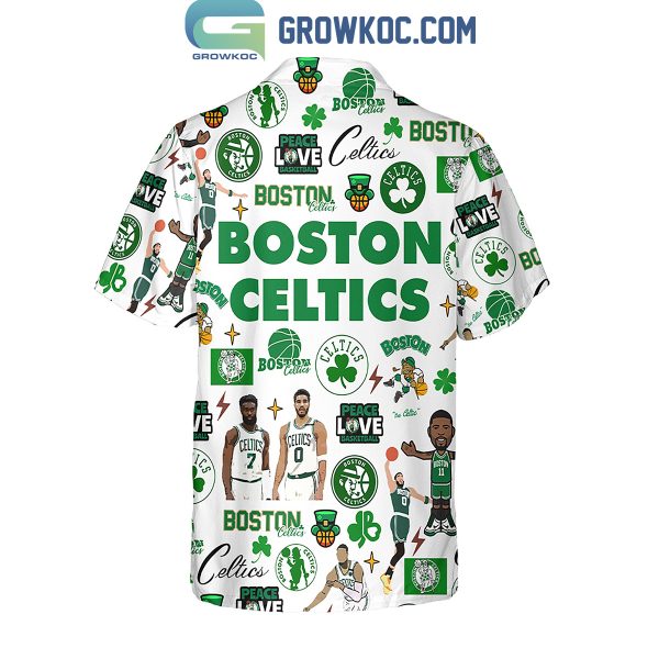 Boston Celtics Peace Love Basketball Fan Hawaiian Shirts