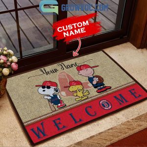 Boston Red Sox Snoopy Peanuts Charlie Brown Personalized Doormat