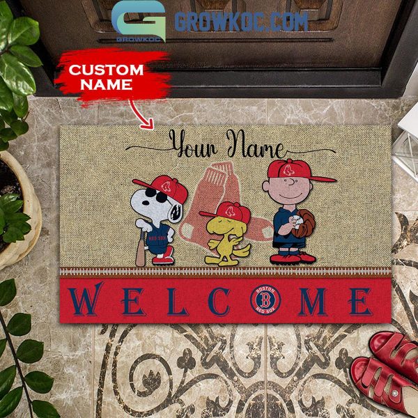 Boston Red Sox Snoopy Peanuts Charlie Brown Personalized Doormat