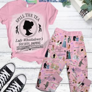 Bridgerton Spill The Tea Lady Whistledown’s Society Papers Fleece Pajamas Set Pink