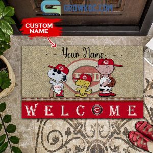 Cincinnati Reds Snoopy Peanuts Charlie Brown Personalized Doormat