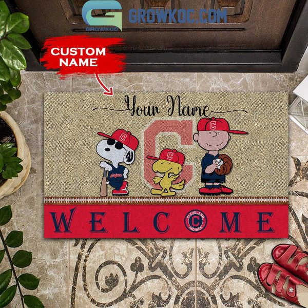 Cleveland Indians Snoopy Peanuts Charlie Brown Personalized Doormat