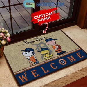 Detroit Tigers Snoopy Peanuts Charlie Brown Personalized Doormat