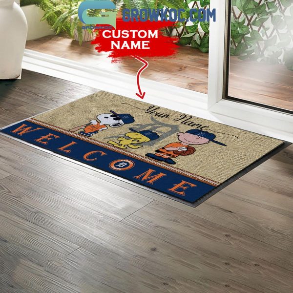 Detroit Tigers Snoopy Peanuts Charlie Brown Personalized Doormat