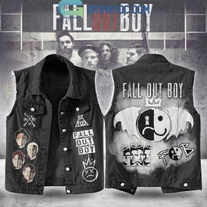 Fall Out Boy Black And White Sleeveless Denim Jacket