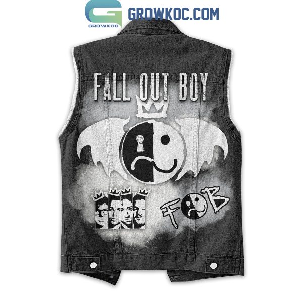 Fall Out Boy Black And White Sleeveless Denim Jacket