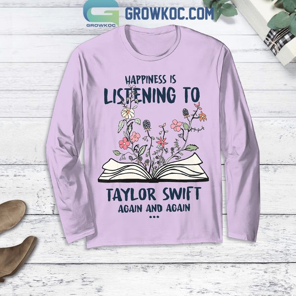 Happiness Is Listening To Taylor Swift Again And Again Fleece Pajamas Set Long Sleeve