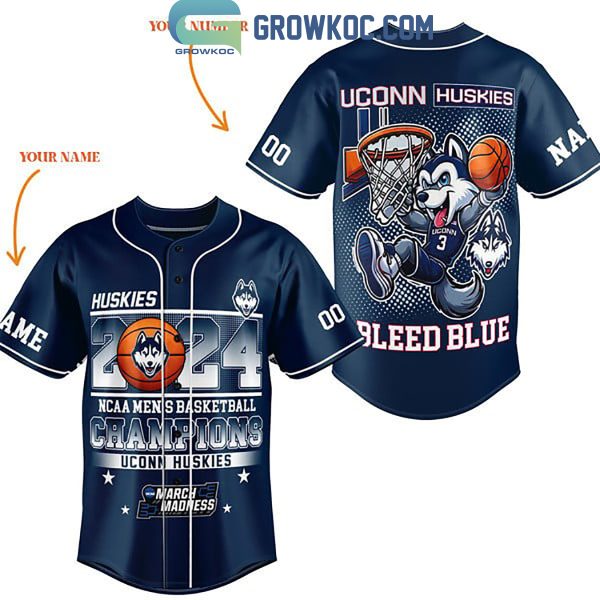 Huskies Basketball Champions 2024 Bleed Blue Baseball Jersey