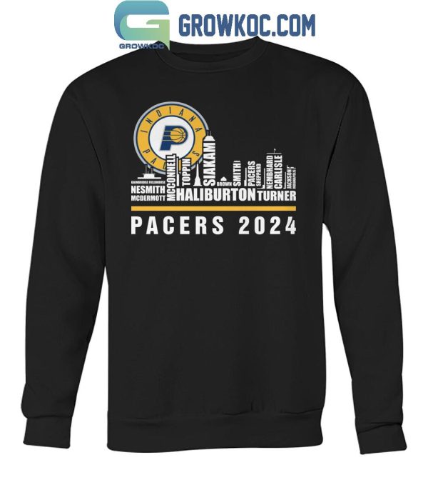 Indiana Pacers Basketball Team 2024 Skyline Player Name T-Shirt