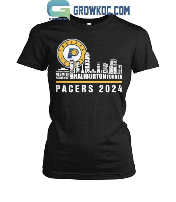 Indiana Pacers Basketball Team 2024 Skyline Player Name T-Shirt