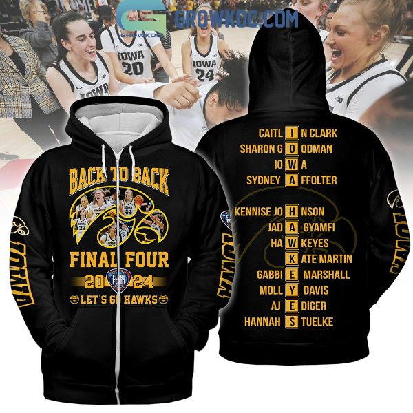 Iowa Hawkeyes Back To Back 2024 Final Four Black Version Hoodie Shirts