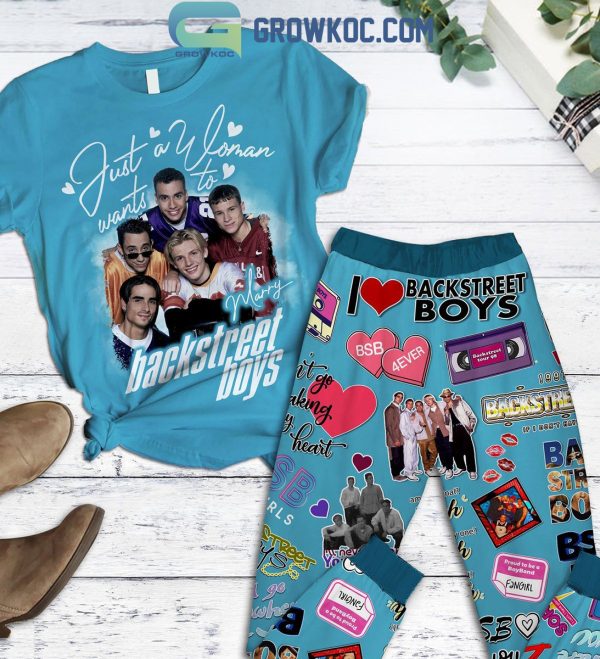 Just A Woman Wants To Marry Backstreet Boys Blue Design Fleece Pajamas Set