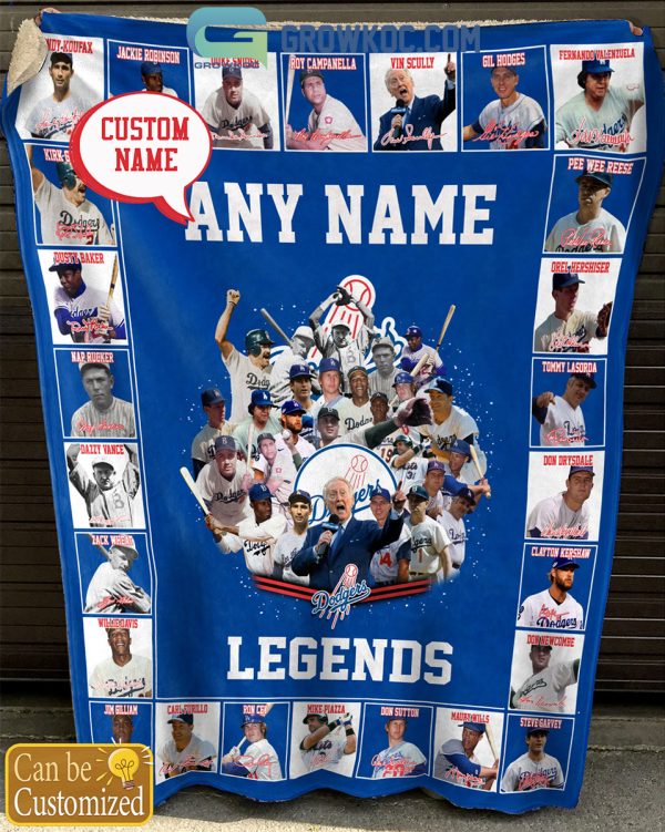 Los Angeles Dodgers Baseball Legends Collection Personalized Fleece Blanket Quilt