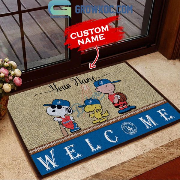 Los Angeles Dodgers Snoopy Peanuts Charlie Brown Personalized Doormat
