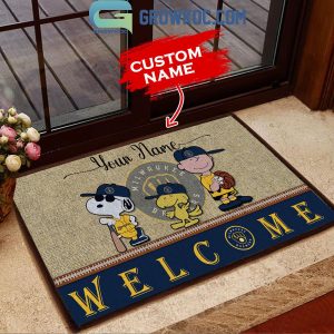 Milwaukee Brewers Snoopy Peanuts Charlie Brown Personalized Doormat