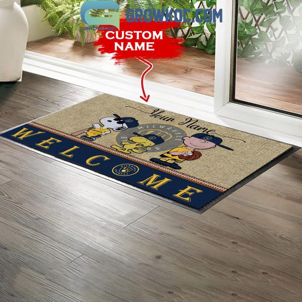 Milwaukee Brewers Snoopy Peanuts Charlie Brown Personalized Doormat