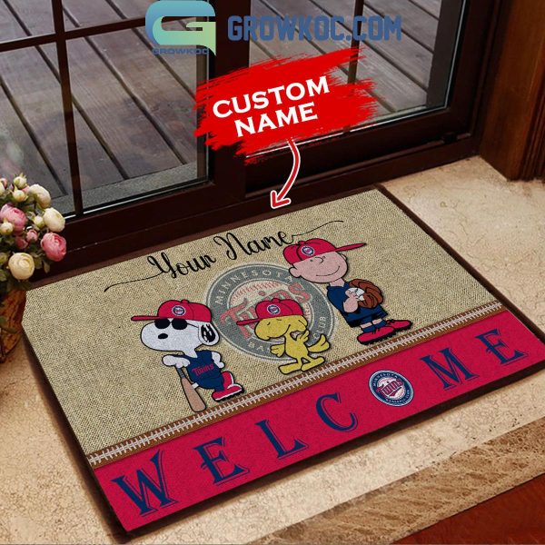 Minnesota Twins Snoopy Peanuts Charlie Brown Personalized Doormat