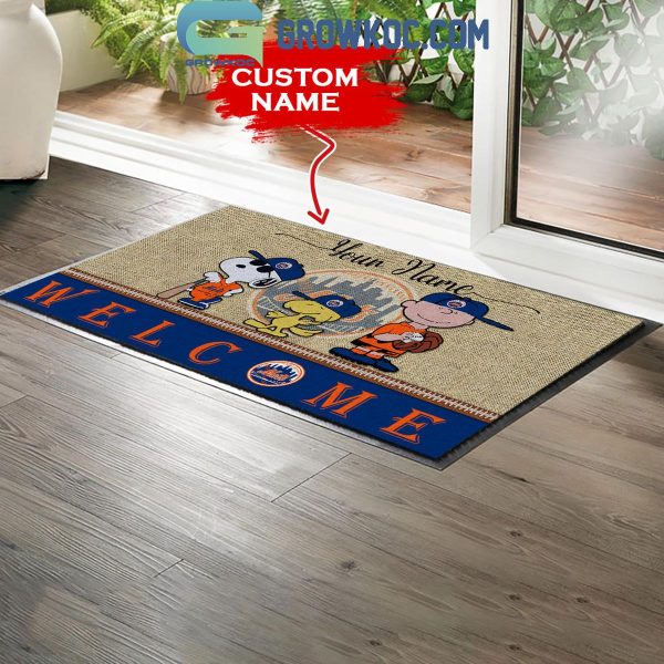 New York Mets Snoopy Peanuts Charlie Brown Personalized Doormat