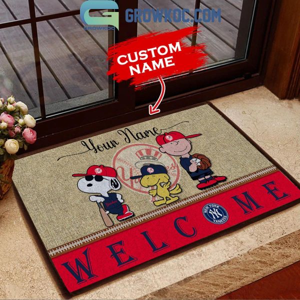 New York Yankees Snoopy Peanuts Charlie Brown Personalized Doormat