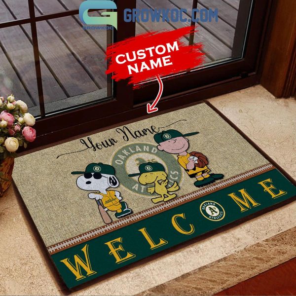 Oakland Athletics Snoopy Peanuts Charlie Brown Personalized Doormat