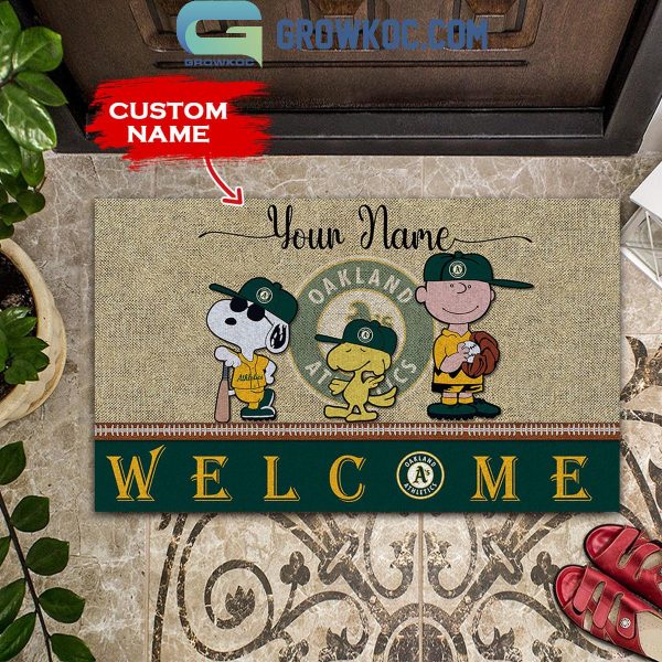 Oakland Athletics Snoopy Peanuts Charlie Brown Personalized Doormat