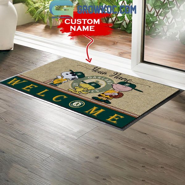 Oakland Athletics Snoopy Peanuts Charlie Brown Personalized Doormat