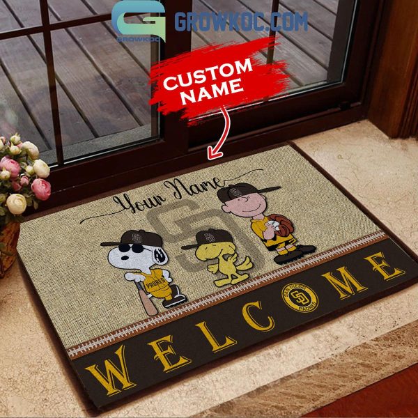 San Diego Padres Snoopy Peanuts Charlie Brown Personalized Doormat