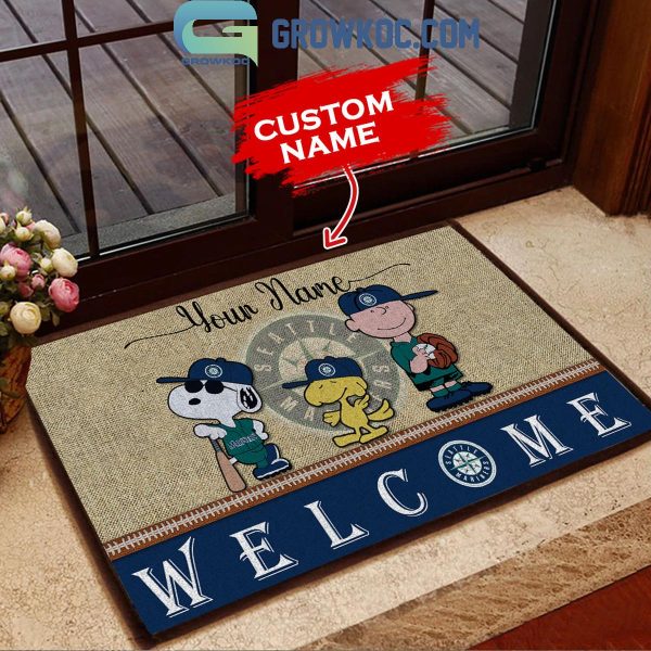 Seattle Mariners Snoopy Peanuts Charlie Brown Personalized Doormat