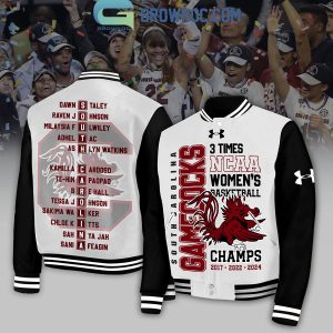South Carolina Gamecocks NCAA Women’s Basketball 3 Times Champions White Design Baseball Jacket