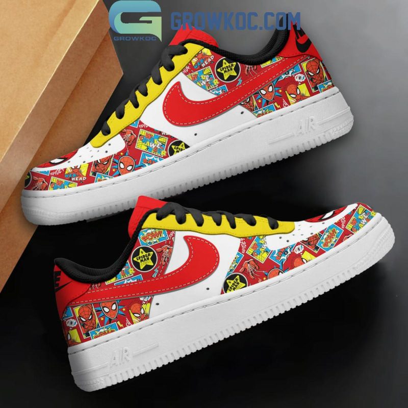 Spider Man Super Hero Love Fan Black Lace Air Force 1 Shoes - Growkoc