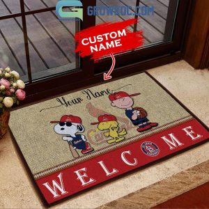 St Louis Cardinals Snoopy Peanuts Charlie Brown Personalized Doormat