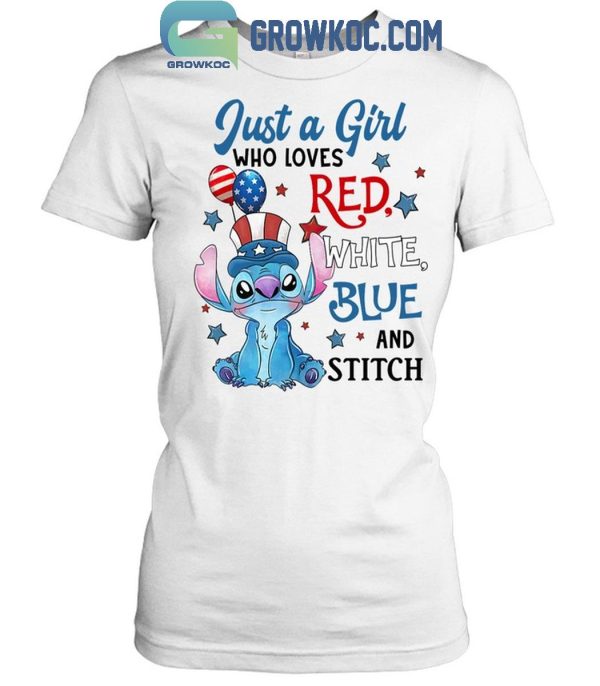 Stitch Just A Girl Who Loves Red White Blue And Stitch T-Shirt