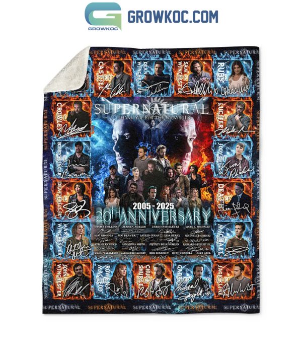 Supernatural 20th Anniversary 2005 2025 Thanks For Memories Fleece Blanket Quilt