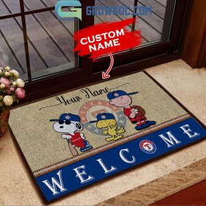 Texas Rangers Snoopy Peanuts Charlie Brown Personalized Doormat