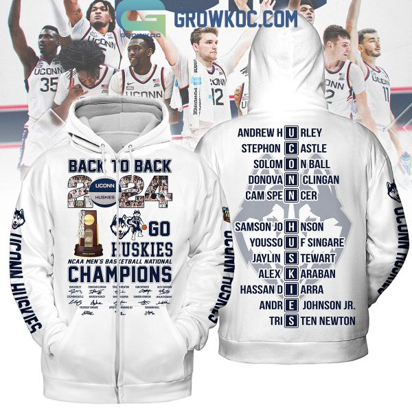 Uconn Huskies Back To Back 2024 Basketball National Champions White Design Hoodie T Shirt