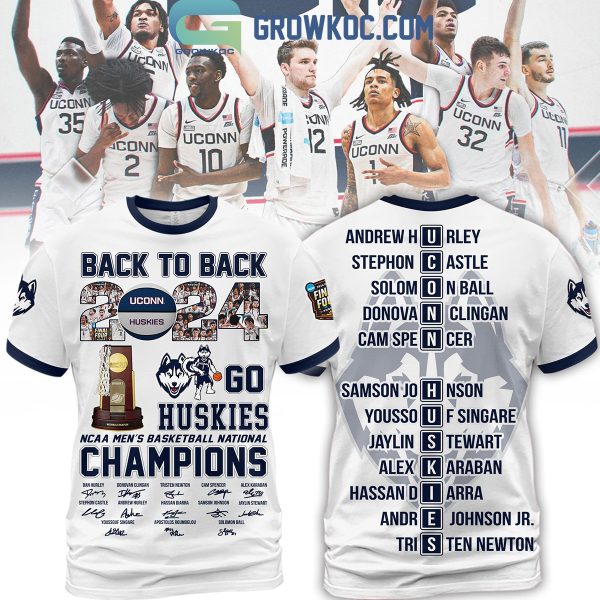 Uconn Huskies Back To Back 2024 Basketball National Champions White Design Hoodie T Shirt