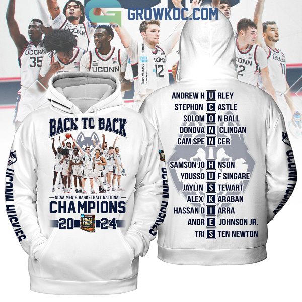 Uconn Huskies Basketball National Champions 2024 Back To Back White Version Design Hoodie T Shirt