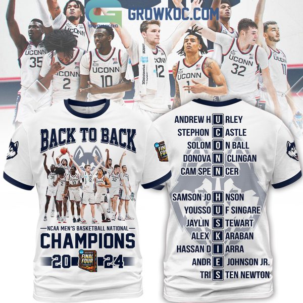 Uconn Huskies Basketball National Champions 2024 Back To Back White Version Design Hoodie T Shirt