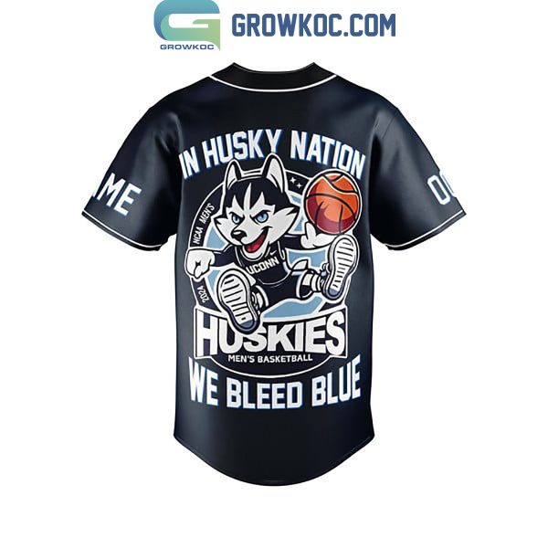 Uconn Huskies In Husky Nation We Bleed Blue National Champions Baseball Jersey